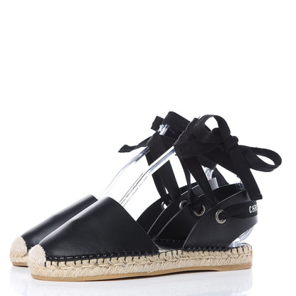Christian Dior Calfskin Nicely-D Ankle Tie Espadrilles Flats 37 Black 3 of 9
