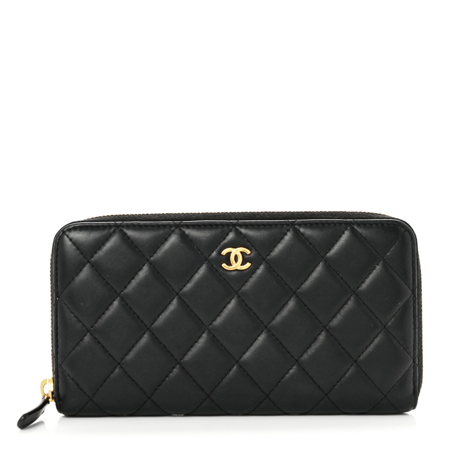 Lambskin Quilted Large Gusset Zip Around Wallet Black