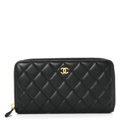 Chanel Lambskin Quilted Large Gusset Zip Around Wallet Black 1 of 8