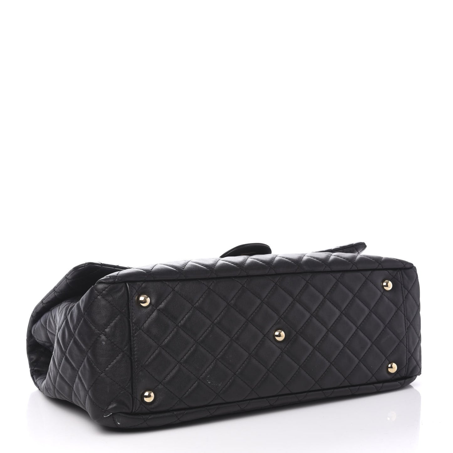 Calfskin Quilted XXL Travel Flap Bag Black