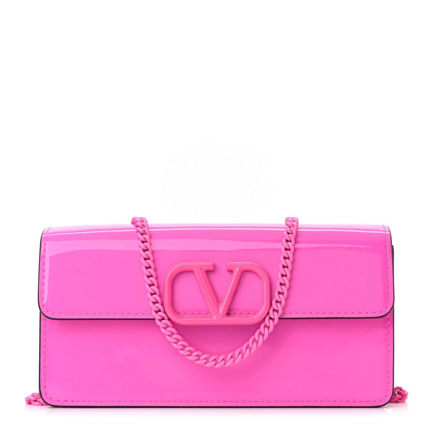 Patent Monochrome Vlogo Plaque Fold Over Wallet On Chain Pink PP