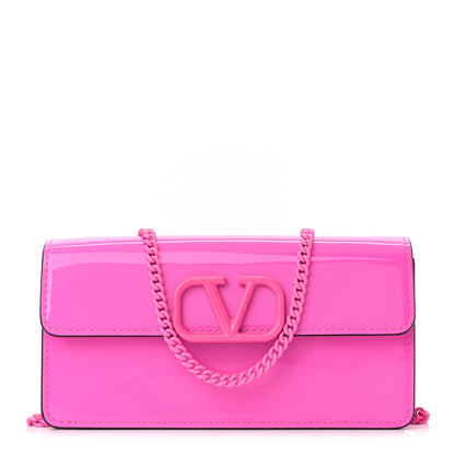 Valentino Garavani Patent Monochrome Vlogo Plaque Fold Over Wallet On Chain Pink PP 1 of 9