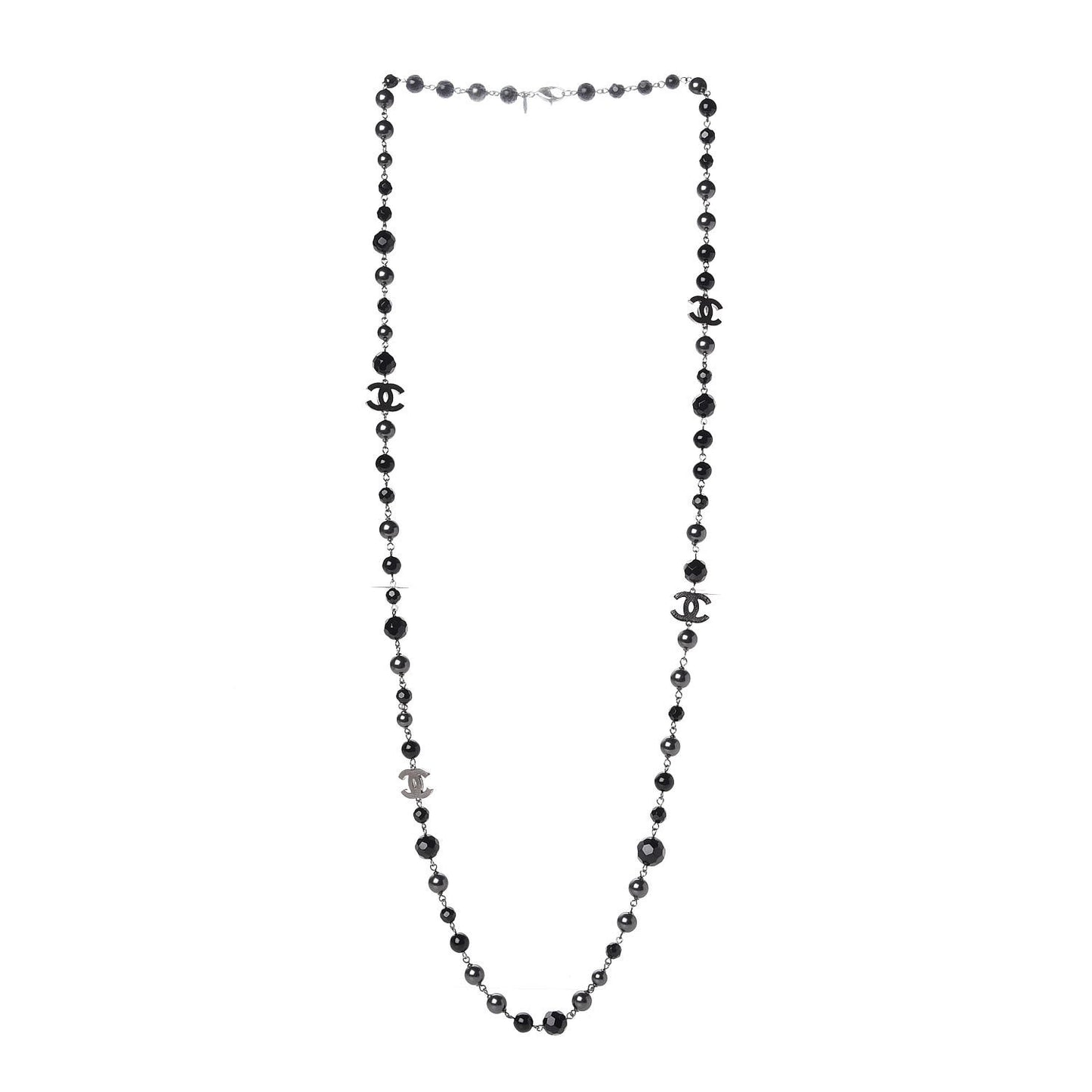 Ruthenium Pearl Bead CC Long Necklace Black
