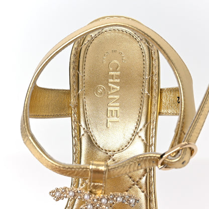 Chanel Laminated Lambskin Quilted CC Pearl Thong Sandals 35.5 Gold 7 of 8
