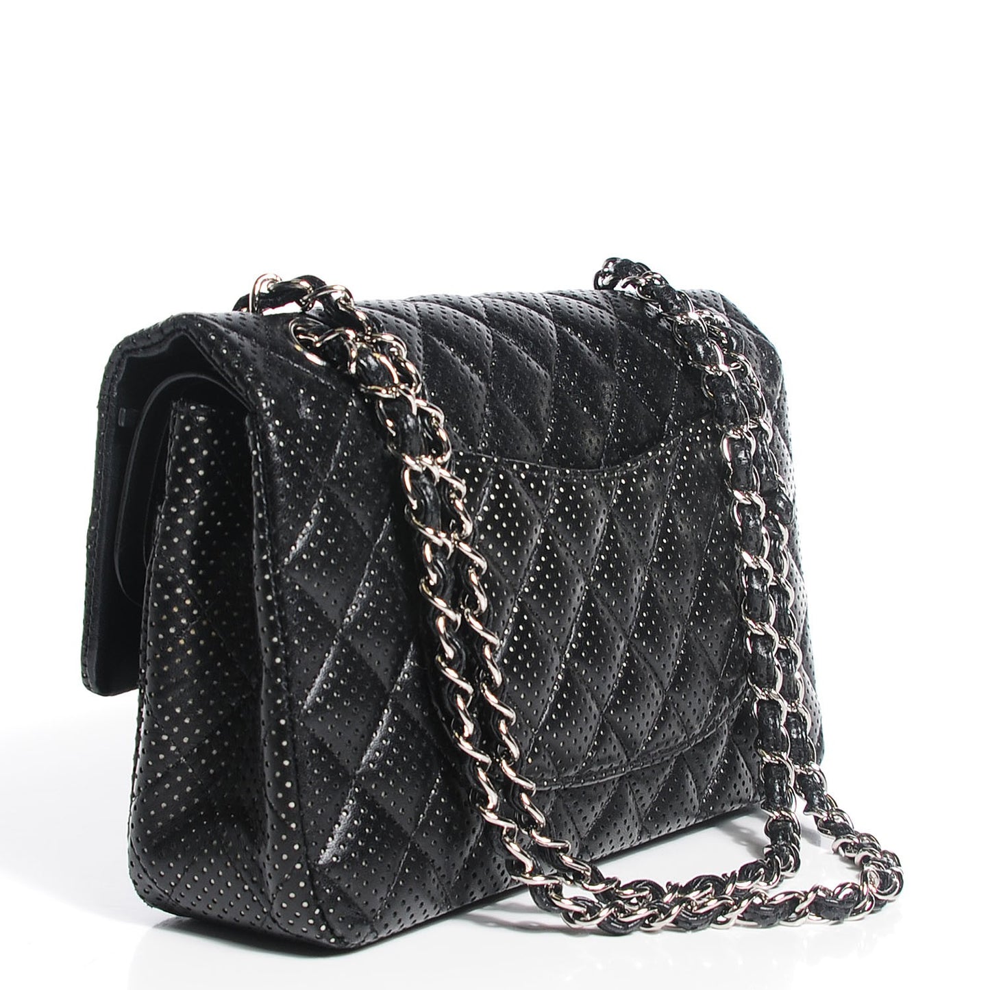 Lambskin Perforated Medium Double Flap Black