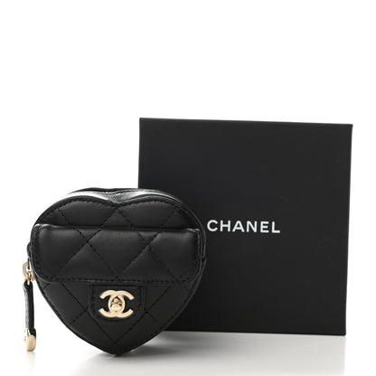 Chanel Lambskin Quilted CC In Love Heart Zipped Arm Coin Purse Black 8 of 8
