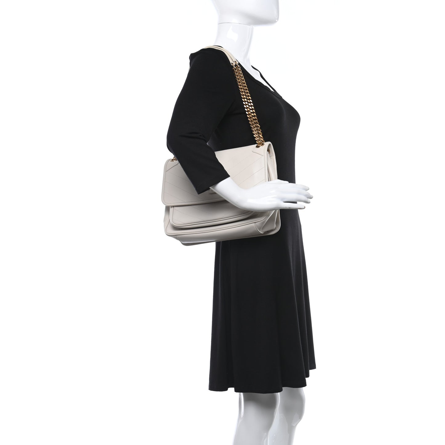 Lambskin Matelasse Monogram Medium Niki Chain Satchel Ivory