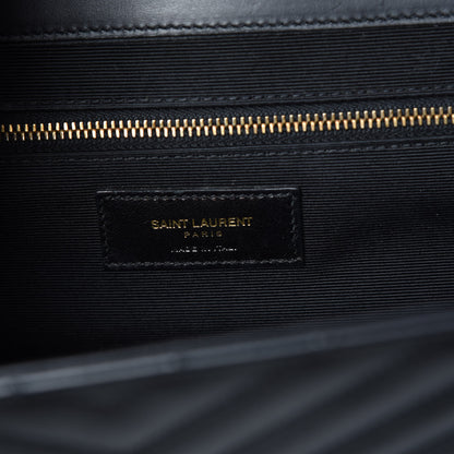 Saint Laurent Smooth Calfskin Matelasse Chevron Large Monogram Satchel Black 8 of 14