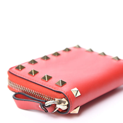 Valentino Garavani Calfskin Rockstud Zip Around Coin Case Card Holder Deep Orange 4 of 9