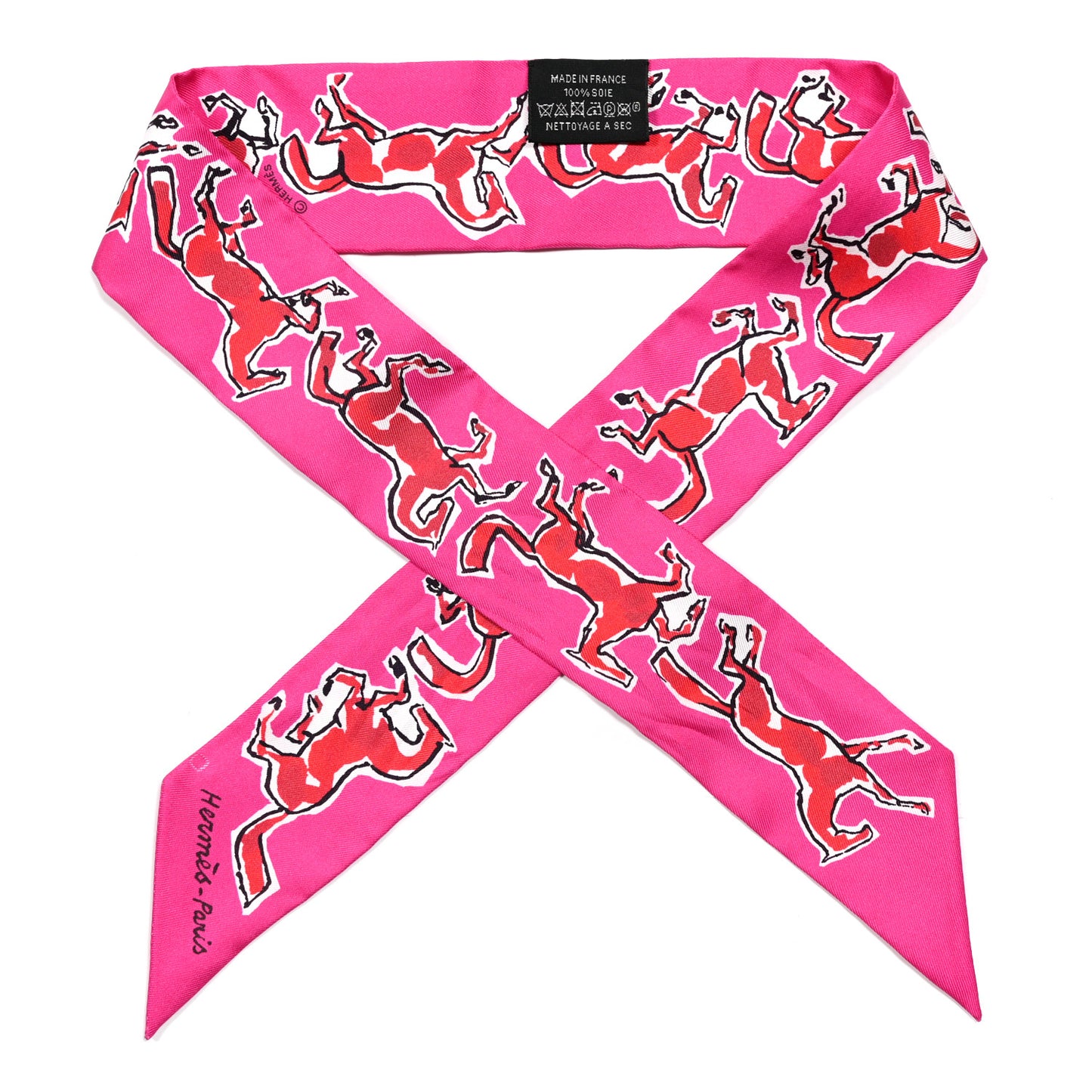 Silk Chevaux En Liberte Twilly Rose Indien Rouge White