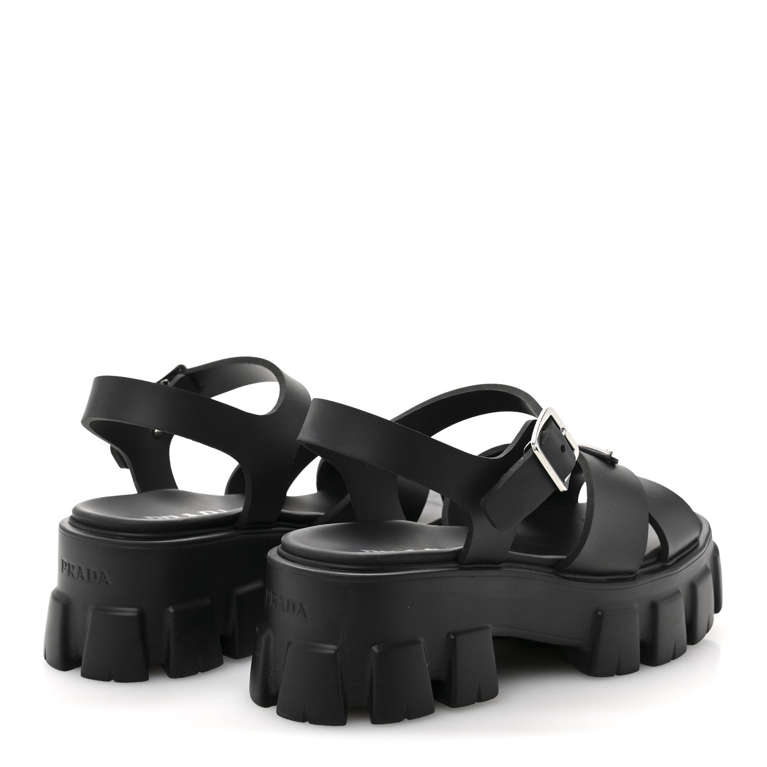 Prada Foam Rubber Triangle Logo Monolith 55mm Sandals 38 Black 5 of 11