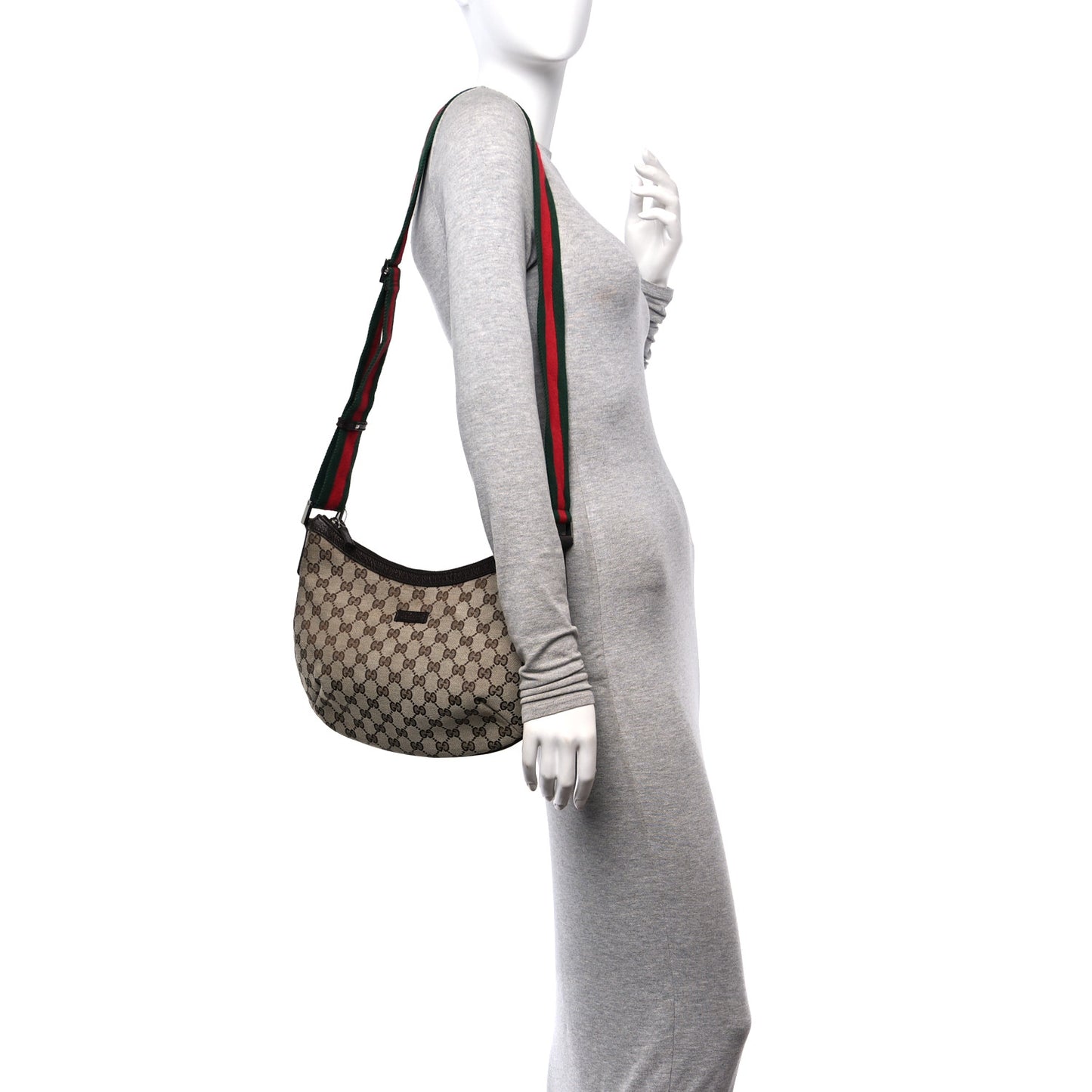 Monogram Web Medium Half Moon Hobo Dark Brown
