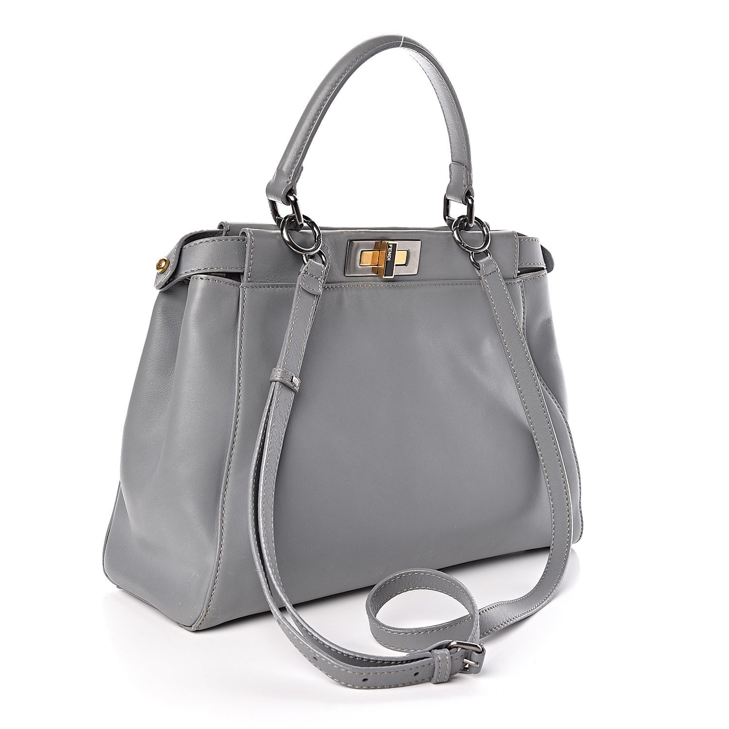 Vitello Suede Medium Peekaboo Iconic Satchel Grigio Chiaro