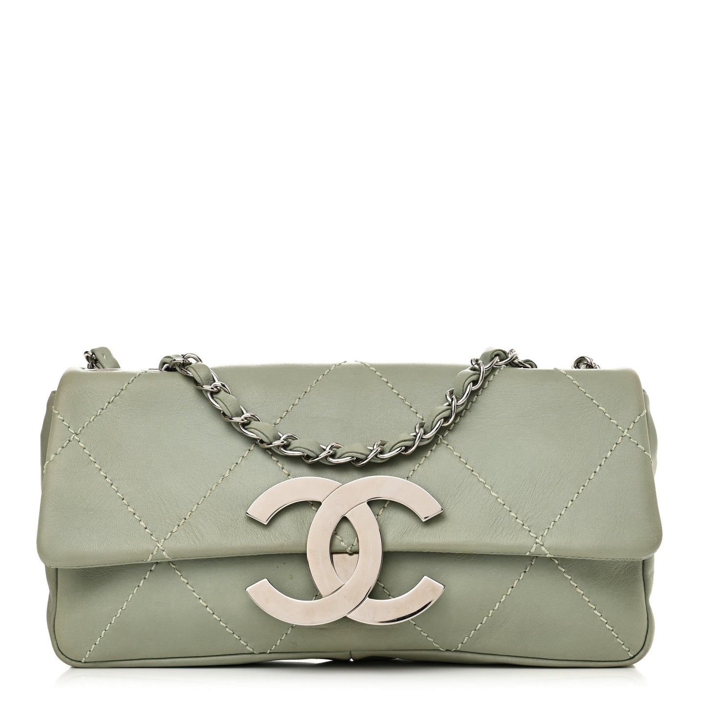 Lambskin Diamond Stitched CC CC East West Flap Light Green
