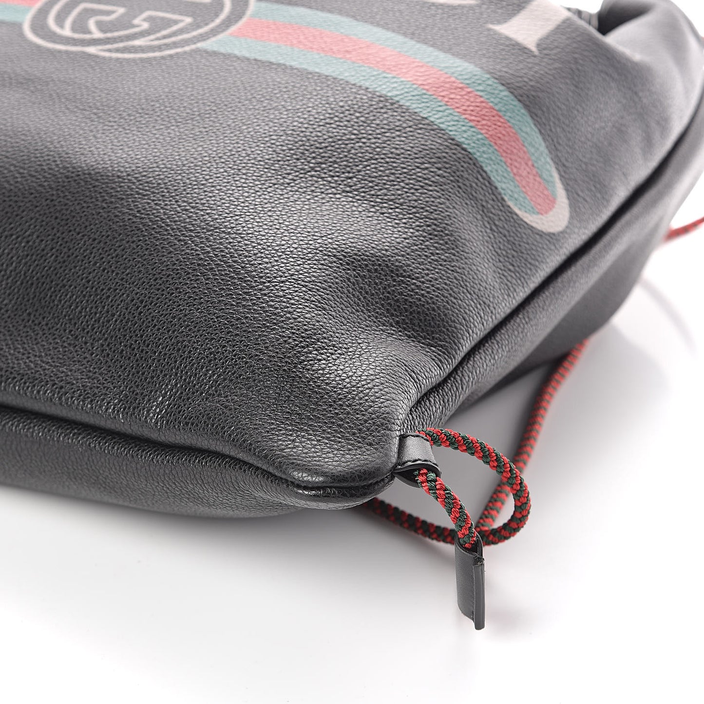 Calfskin Logo Drawstring Backpack Black
