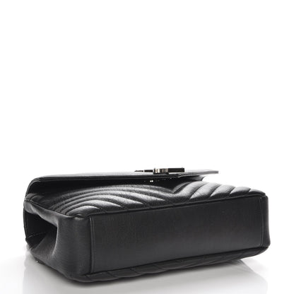 Saint Laurent Sheepskin Matelasse Chevron Monogram Medium College Bag Black 4 of 7