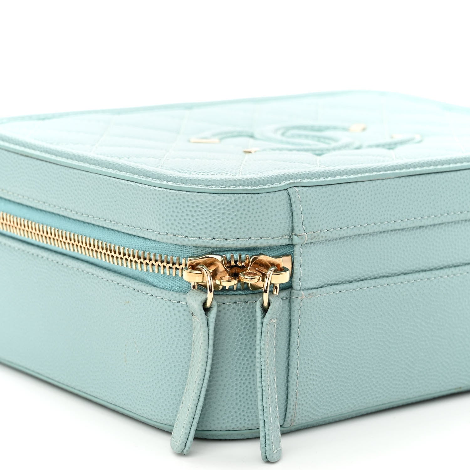 Chanel Caviar Quilted Medium CC Filigree Vanity Case Light Blue 9 of 11