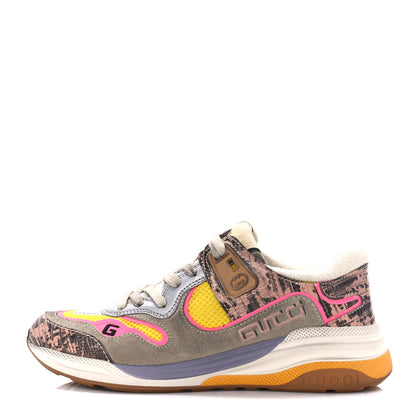 Gucci Suede Calfskin Tejus Printed Womens Ultrapace Sneakers 37 Pink Silver Oatmeal Yolk 1 of 11