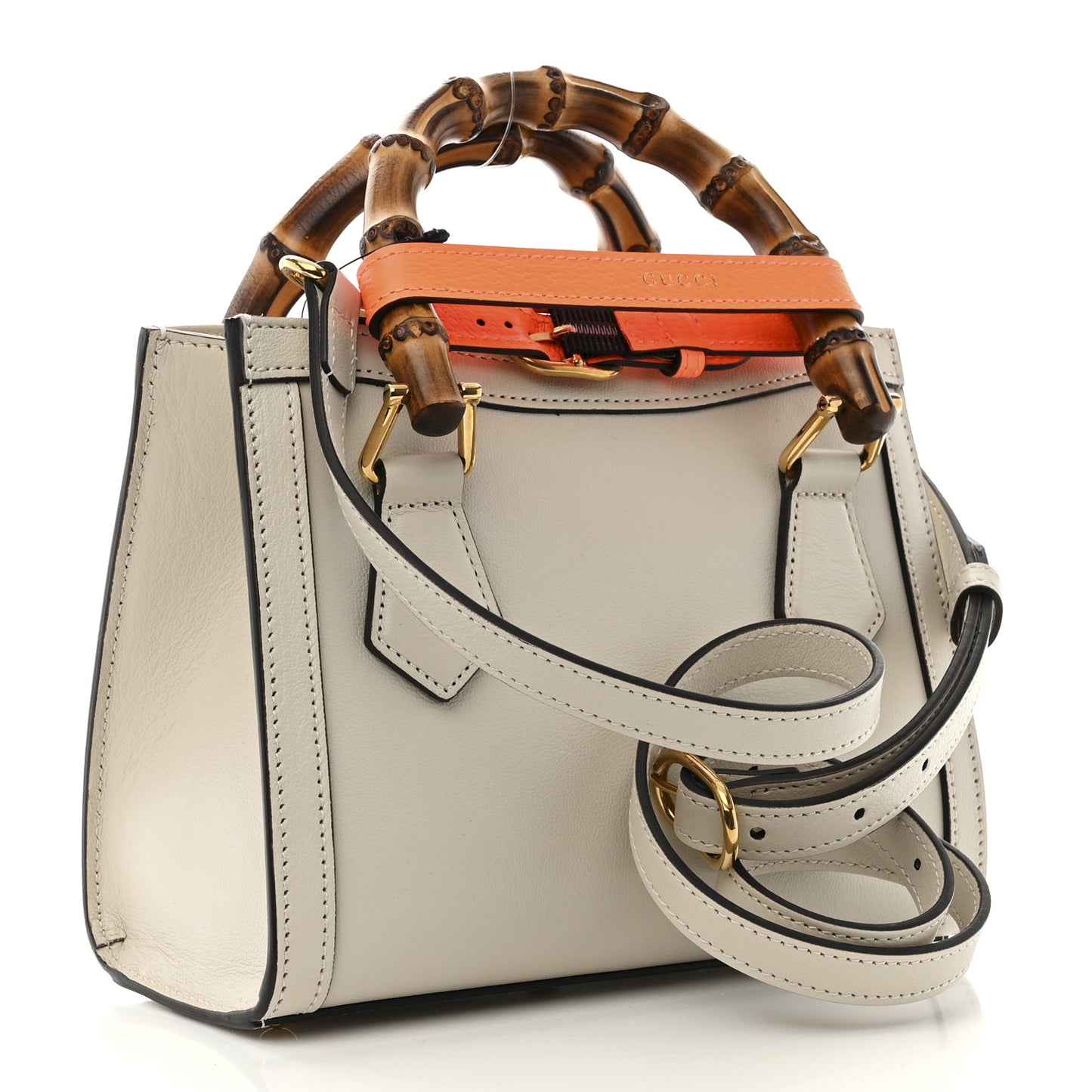 Wonka Grain Calfskin Mini Diana Tote Bag Mystic White Orange Fluo