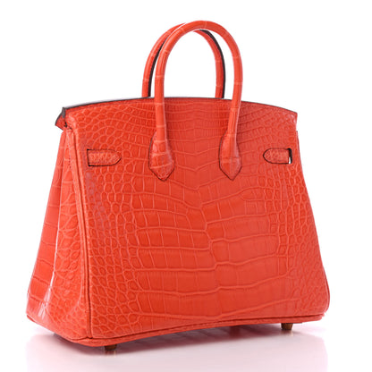 Hermes Matte Alligator Birkin 25 Orange Poppy 2 of 9
