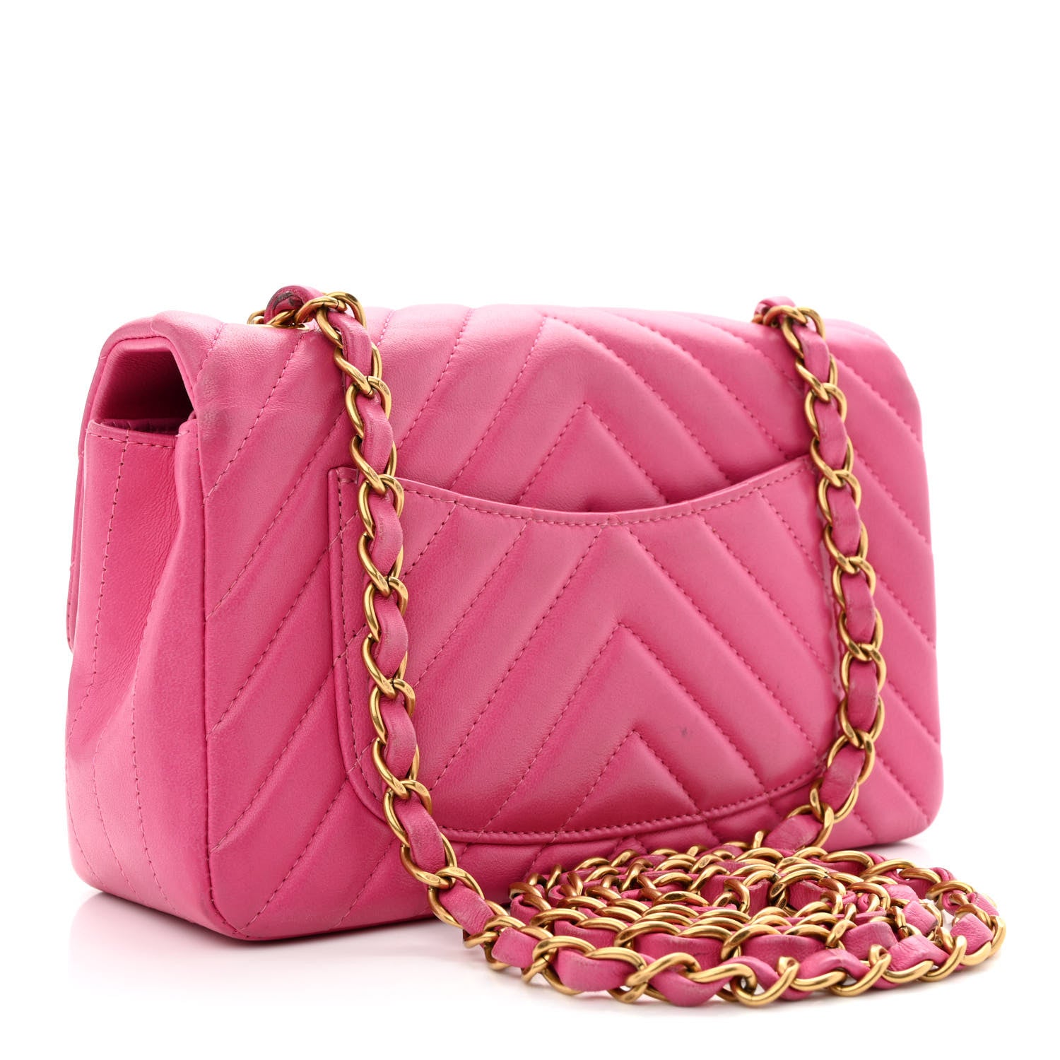 Chanel Lambskin Chevron Quilted Mini Rectangular Flap Dark Pink 3 of 12