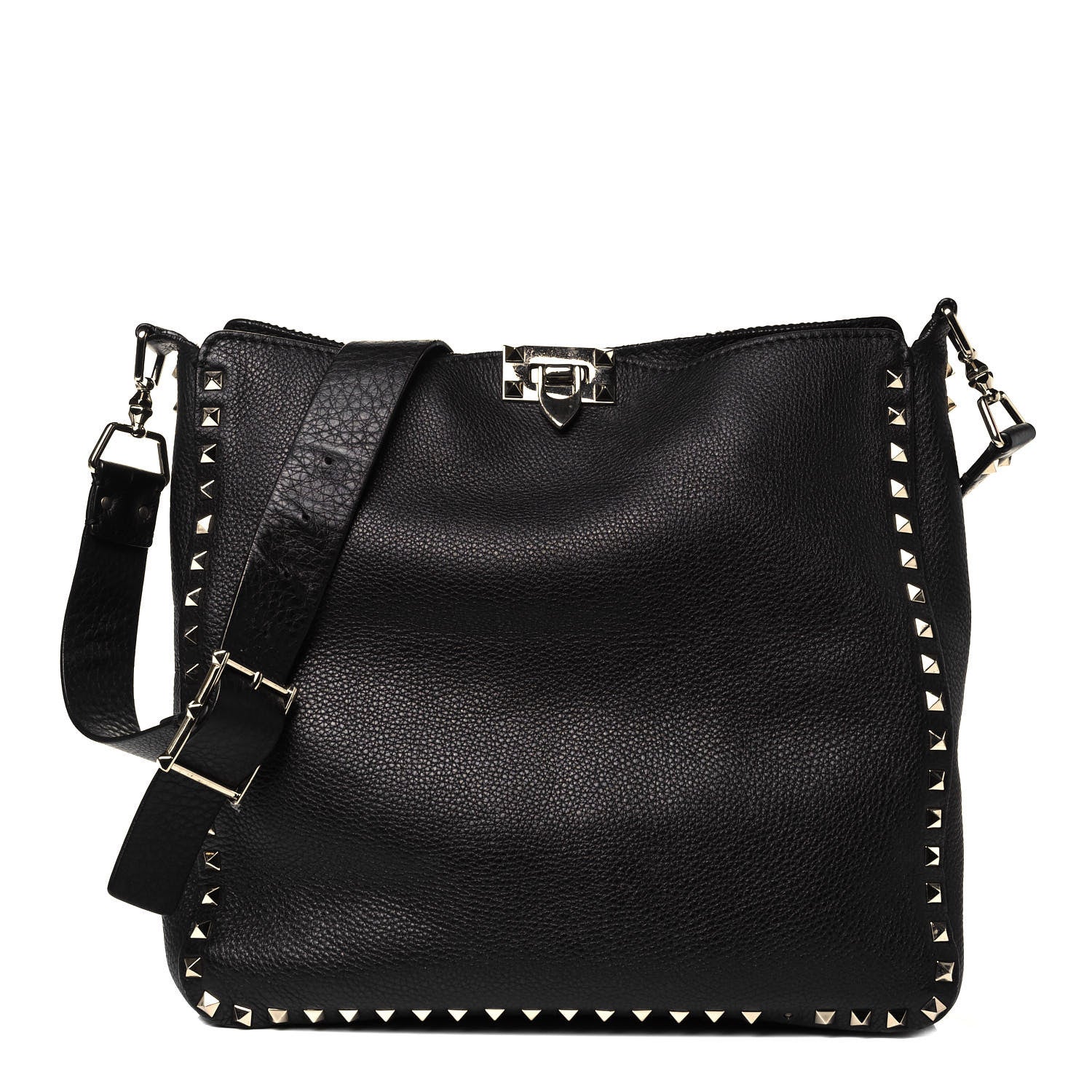 Valentino Garavani Pebbled Calfskin Large Rockstud Flip-Lock Messenger Bag Black 1 of 9