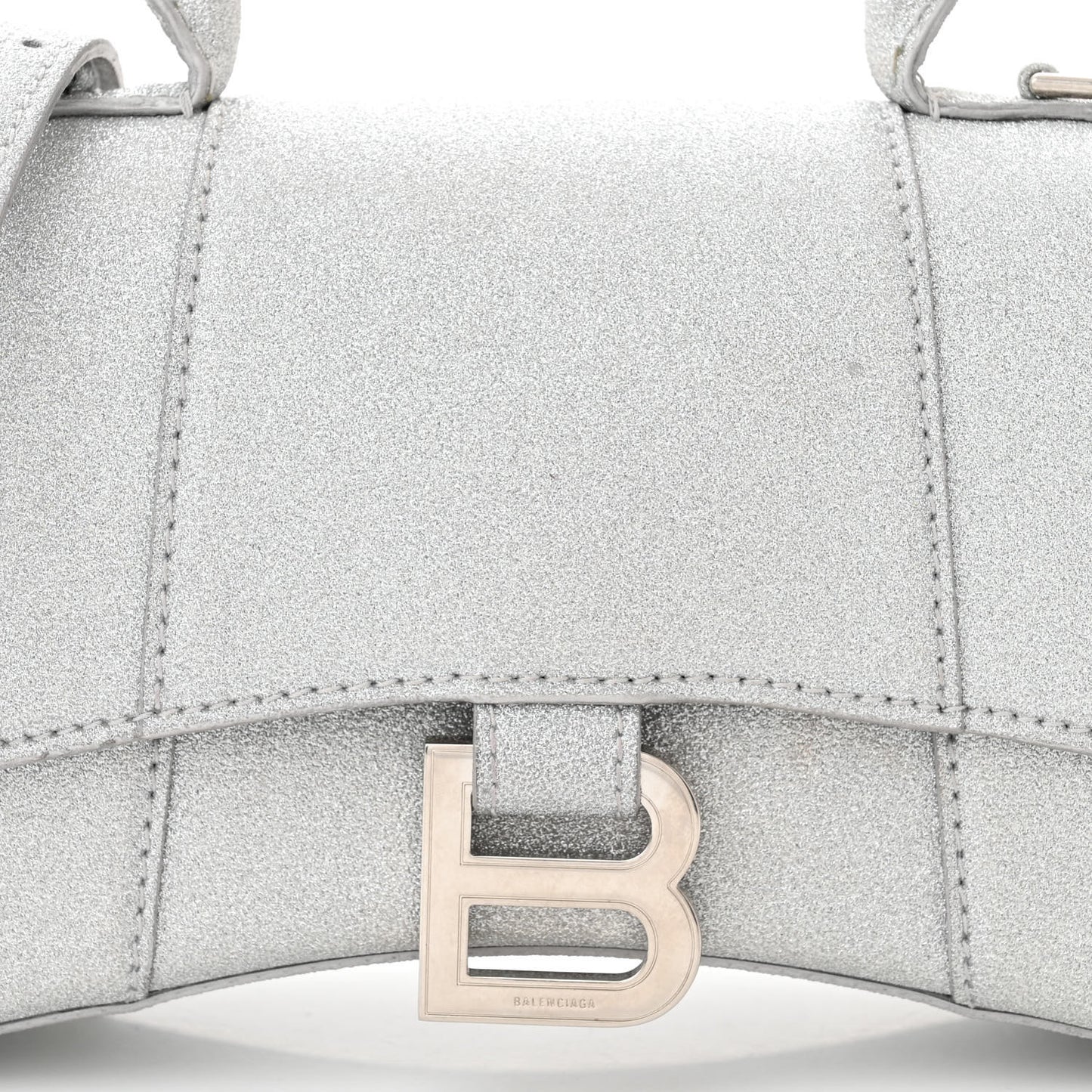 Sparkling Fabric Hourglass Top Handle Bag XS Silver