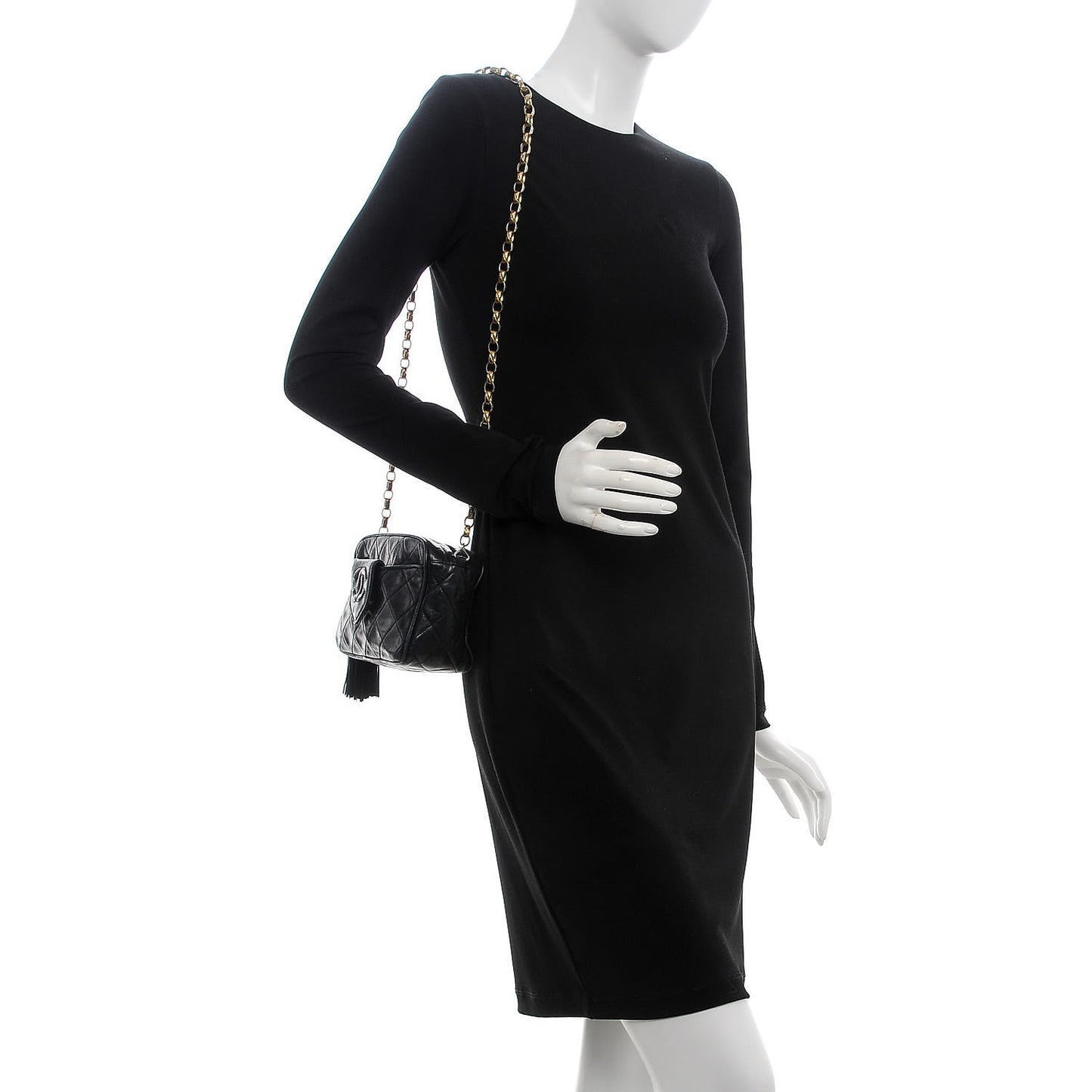 Lambskin Quilted CC Tassel Camera Case Black