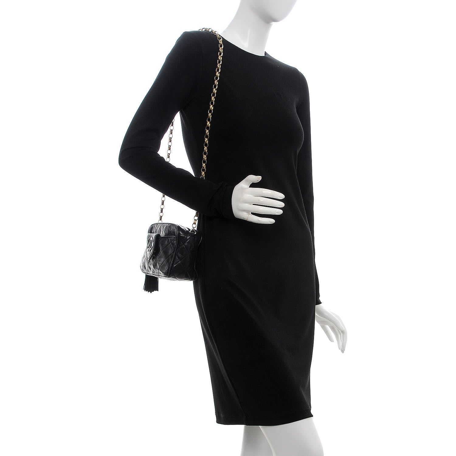 Chanel Lambskin Quilted CC Tassel Camera Case Black 2 of 14