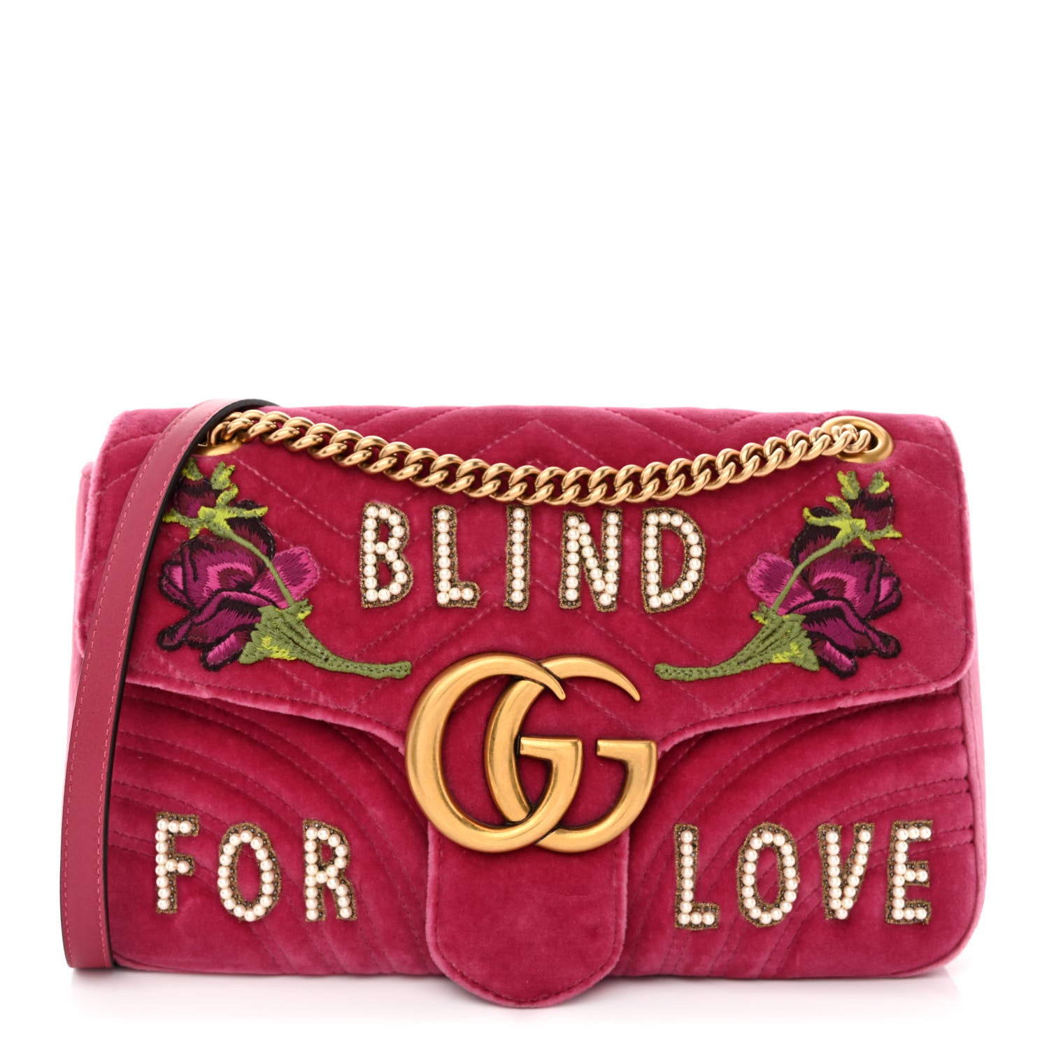 Gucci Velvet Matelasse Blind for Love Embroidered Medium GG Marmont Shoulder Bag Light Raspberry Rose Multicolor 1 of 11