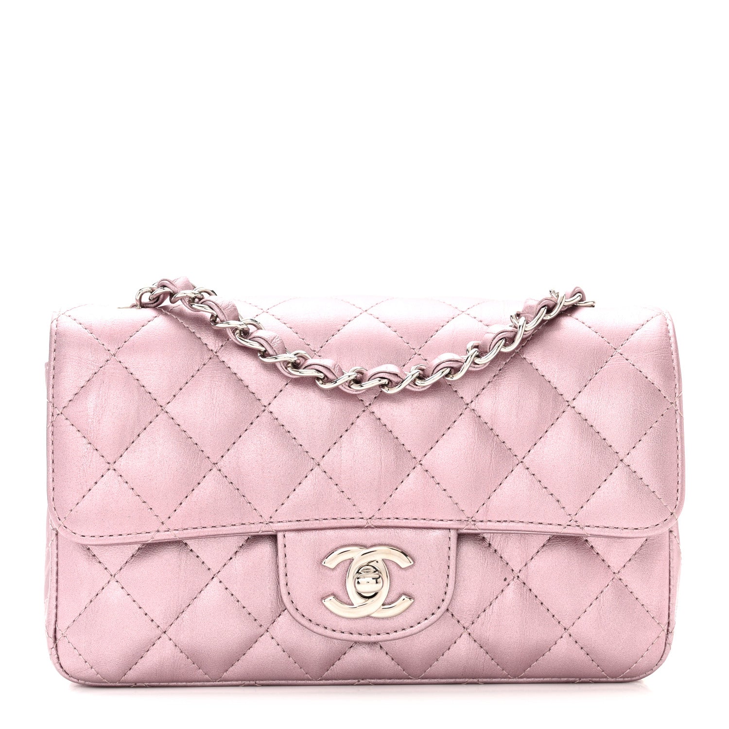 Chanel Metallic Calfskin Quilted Mini Rectangular Flap Pink 1 of 11