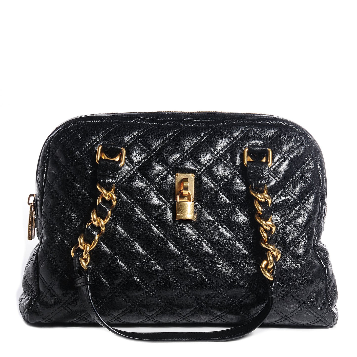 Lacquered Goatskin Quilted Karlie Satchel Black