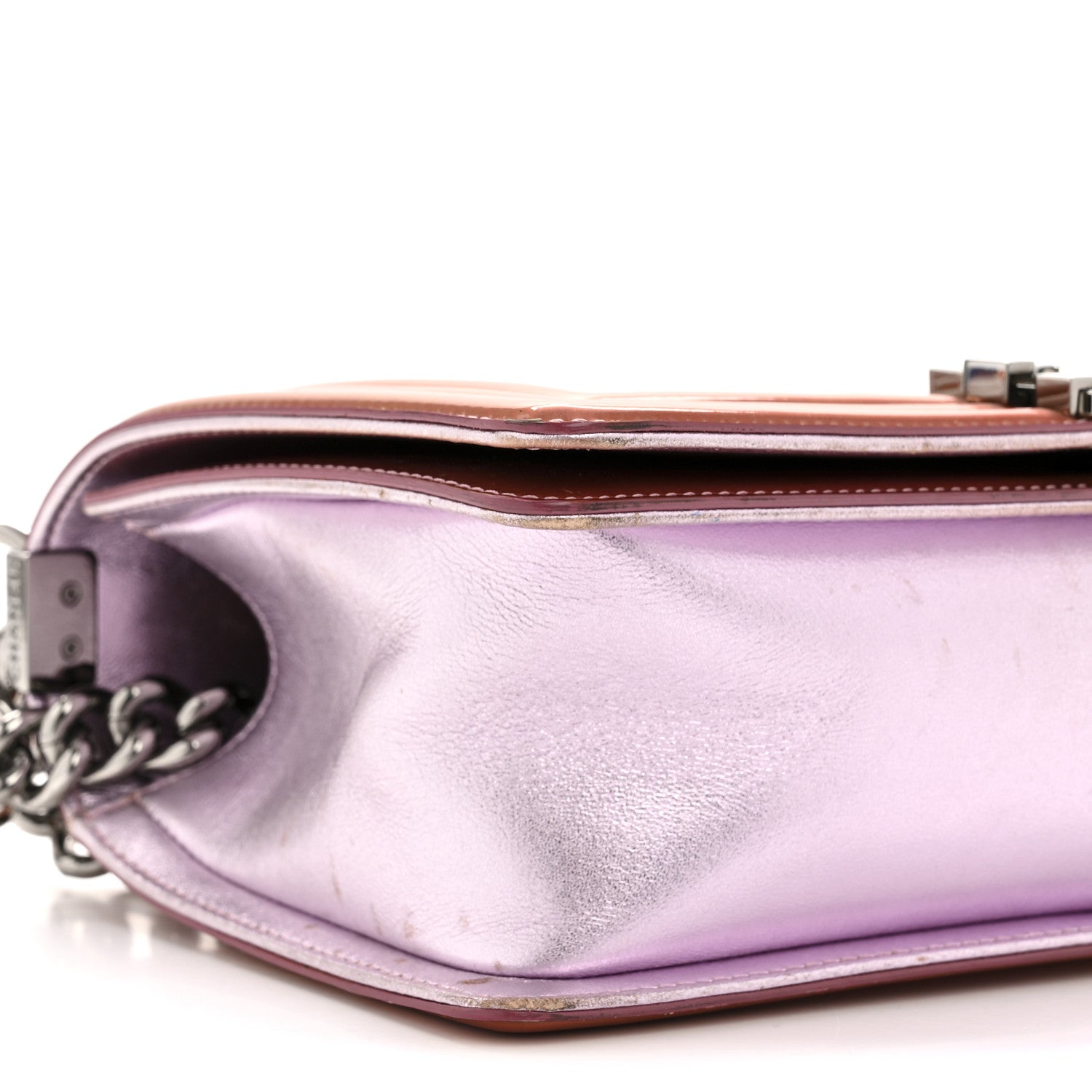 Chanel Metallic Patent Calfskin Quilted Medium Boy Flap Light Pink 9 of 15