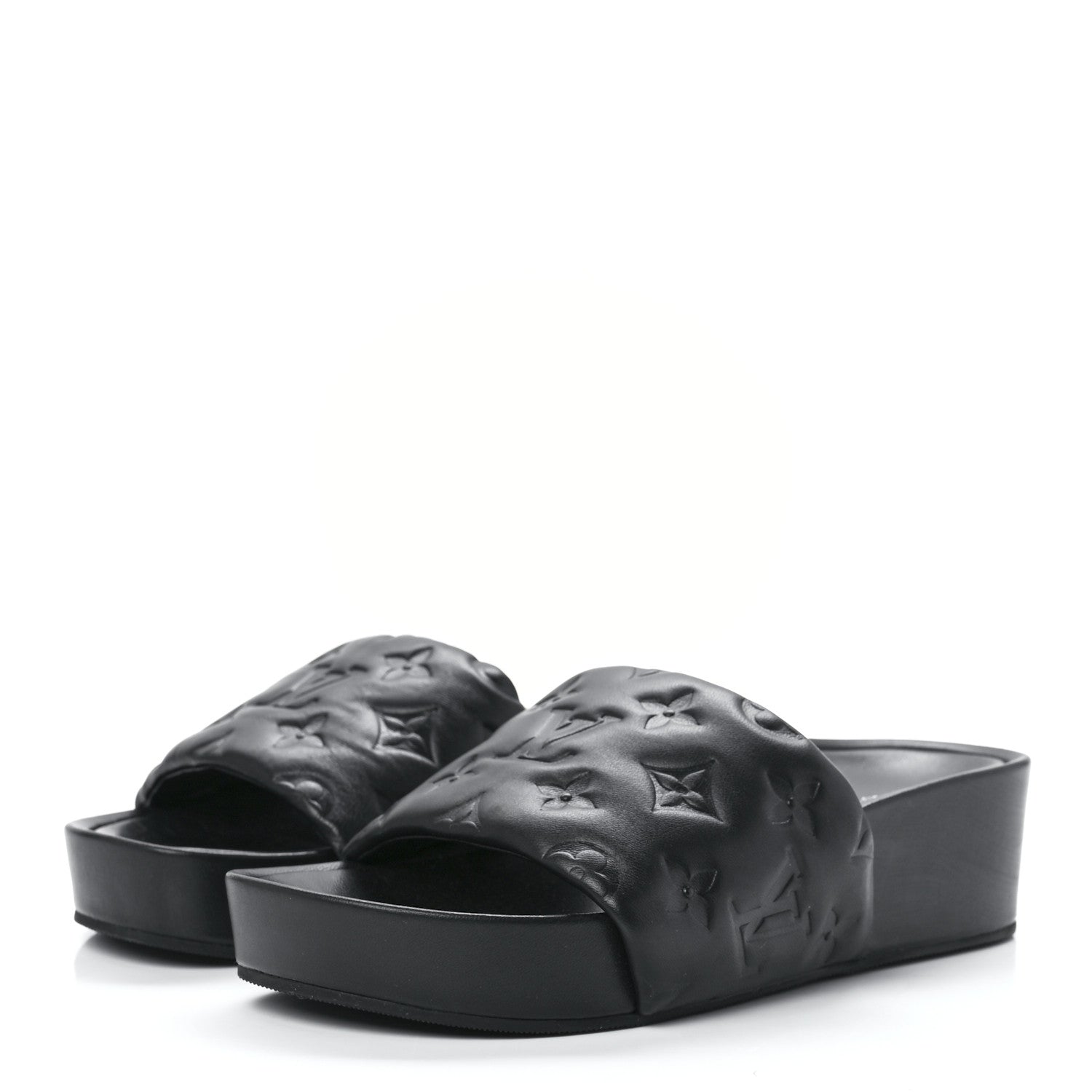 Louis Vuitton Lambskin Embossed Monogram Jumbo Flatform Mule Sandals 35 Black 3 of 9