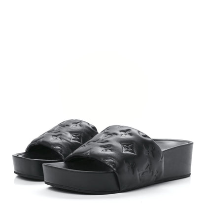 Louis Vuitton Lambskin Embossed Monogram Jumbo Flatform Mule Sandals 35 Black 3 of 9