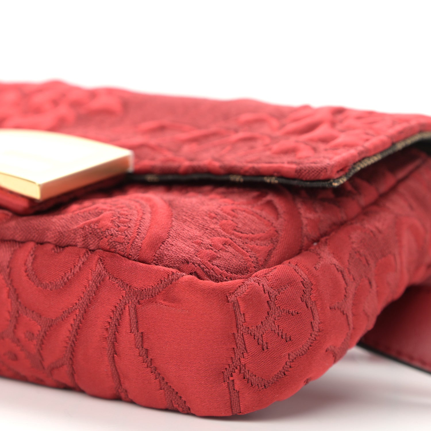 Fendi Fabric Floral Embroidered Hip Belt Baguette Bag Rosso 10 of 10