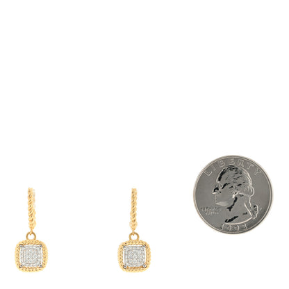 Roberto Coin 18K Yellow White Gold Diamond Barocco Square Cluster Dangle Hoop Drop Earrings 2 of 4