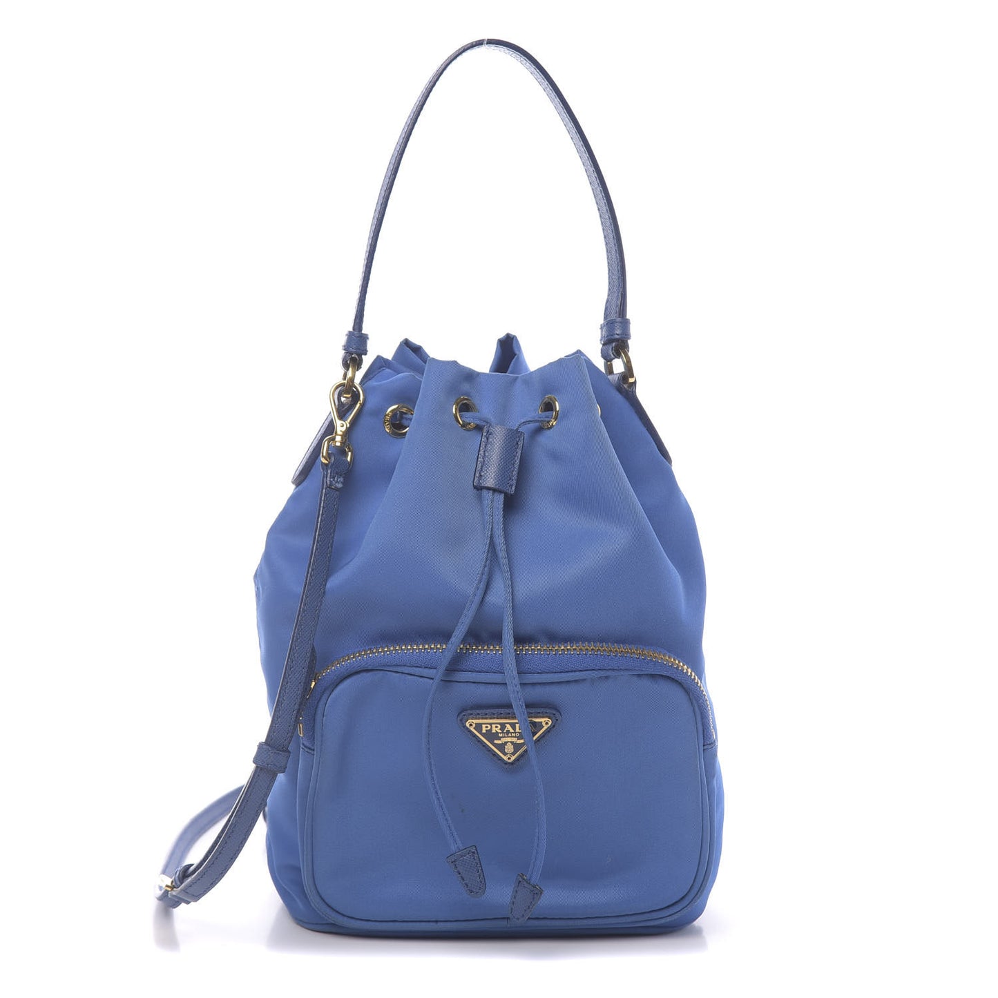 Tessuto Nylon Saffiano Mini Bucket Crossbody Bag Azzurro