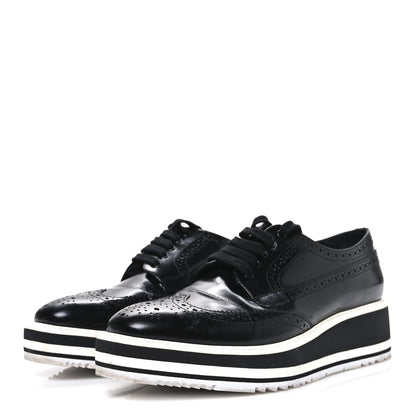 Prada Spazzolato Lace Up Loafers 38.5 Black 4 of 10