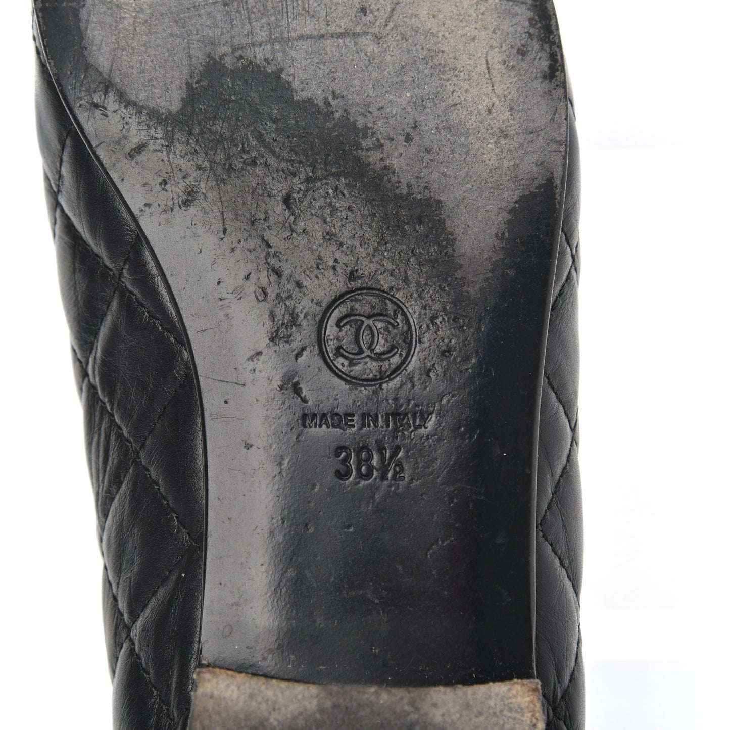 Aged Calfskin Quilted CC Cap Toe Ballerina Flats 38.5 Black
