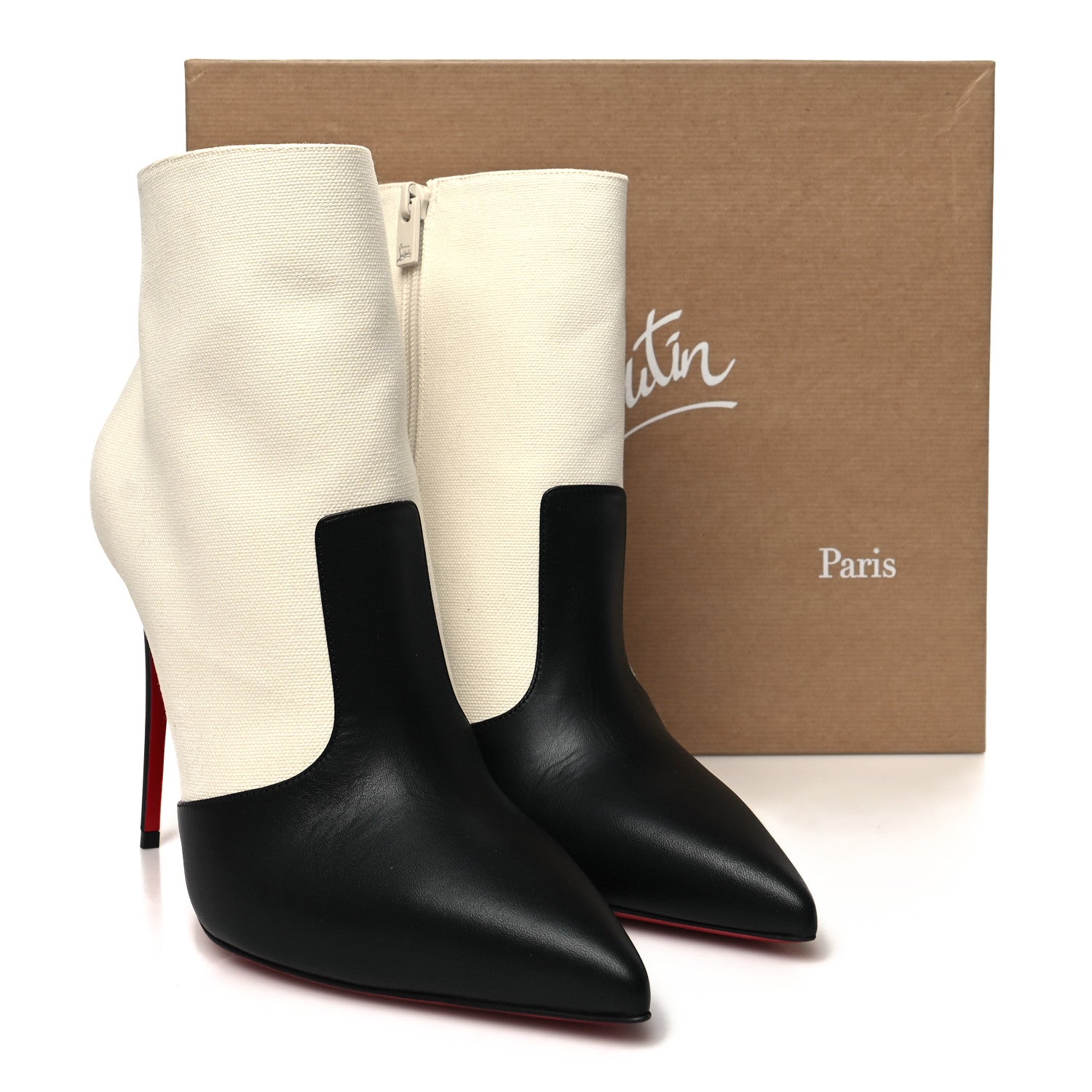 Christian Louboutin Canvas Calfskin So Summer 100 Ankle Booties 41.5 White Black 8 of 8