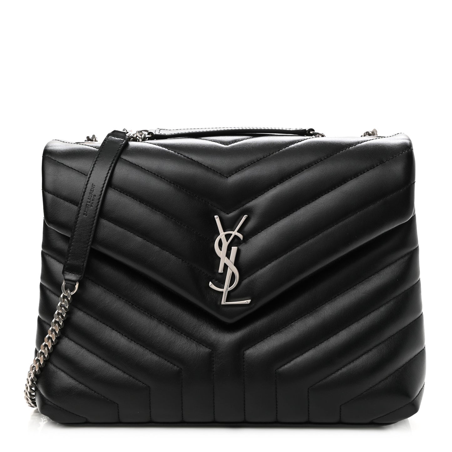Calfskin Y Quilted Monogram Medium Loulou Chain Satchel Black