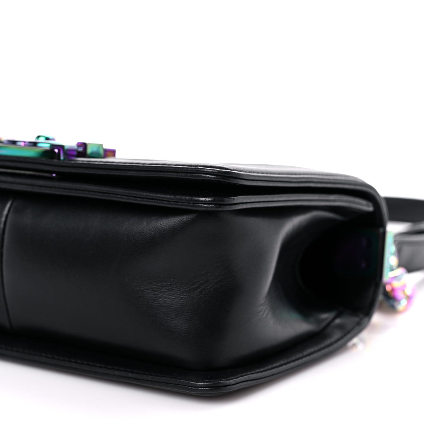 Lambskin LED Iridescent Metal Small Boy Flap Black Multicolor