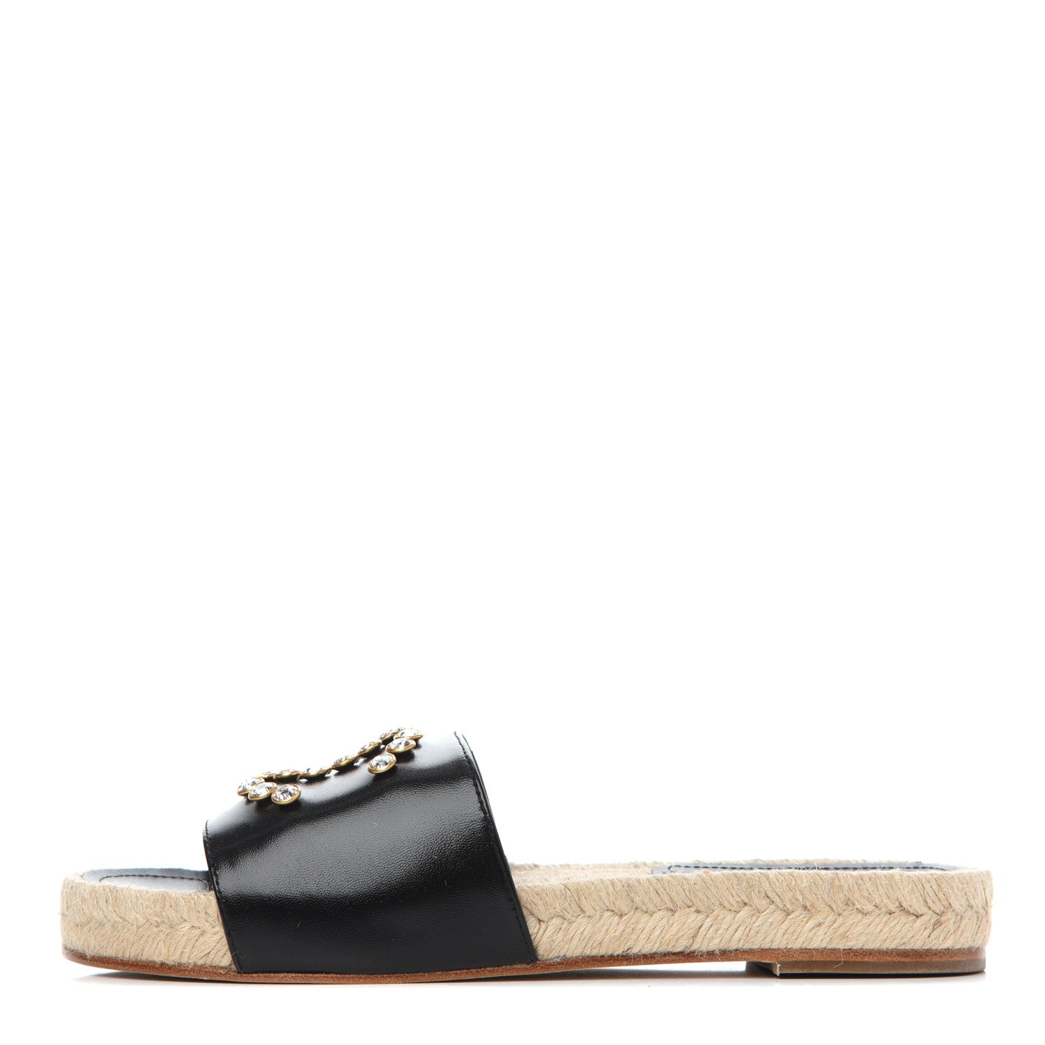 Chanel Patent Calfskin Crystal CC Espadrille Slip On Sandals 36 Black 1 of 12