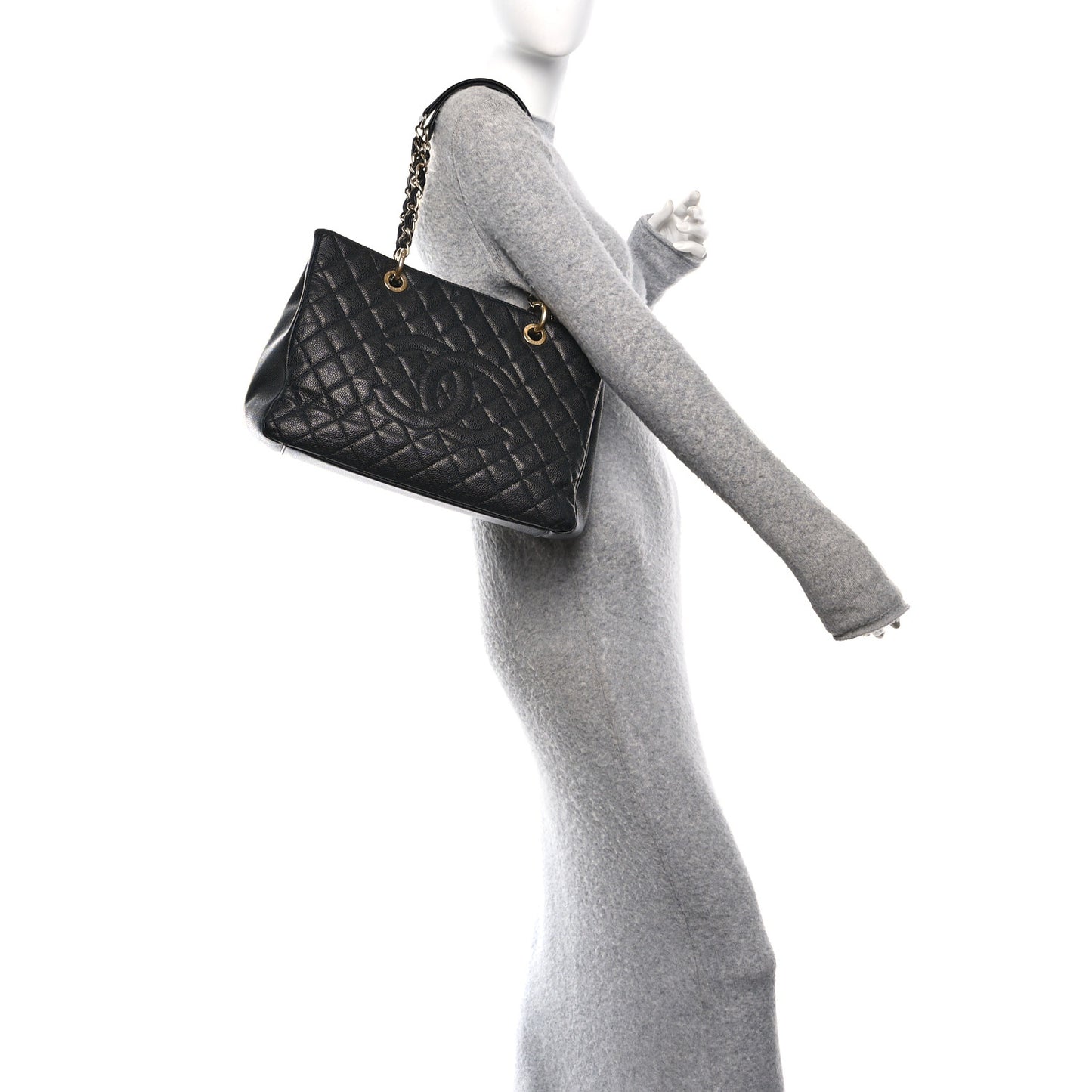 Caviar Quilted Grand Shopping Tote GST Black