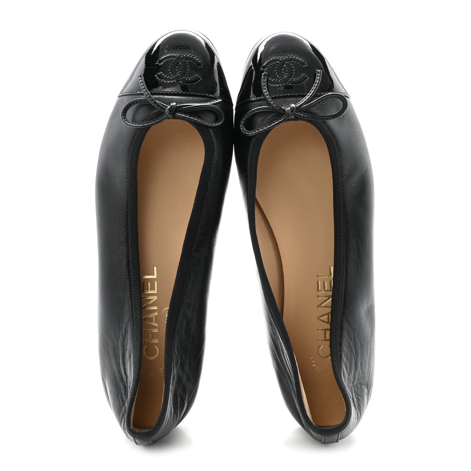 Chanel Lambskin Patent Cap Toe Ballerina Flats 37 Black 2 of 10