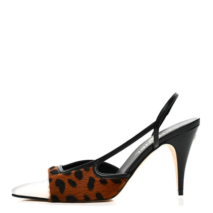 Chanel Lambskin Mixed Fibers Cap Toe CC Slingback Pumps 38.5 Brown Black White 1 of 9