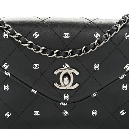 Chanel Printed Lambskin Logo CC Envelope Clutch With Chain Black White 8 of 10
