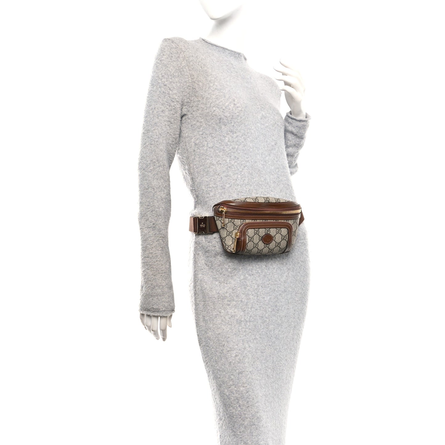 GG Supreme Monogram Textured Calfskin Retro Interlocking G Belt Bag Beige Ebony Brown Sugar
