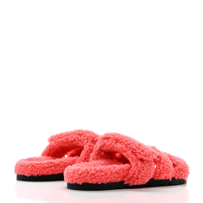 Hermes Woolskin Womens Chypre Sandals 38 Rose Du Desert 4 of 10
